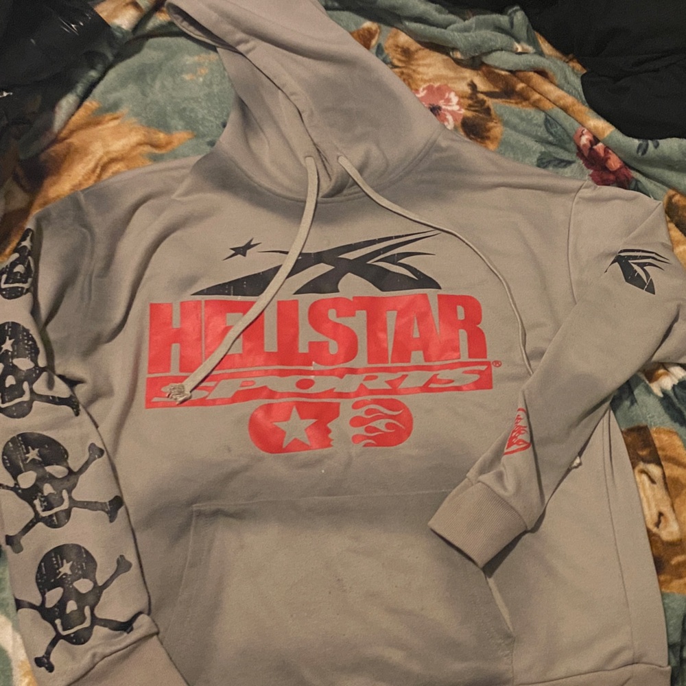 Gray Hoodie with Red Graphics